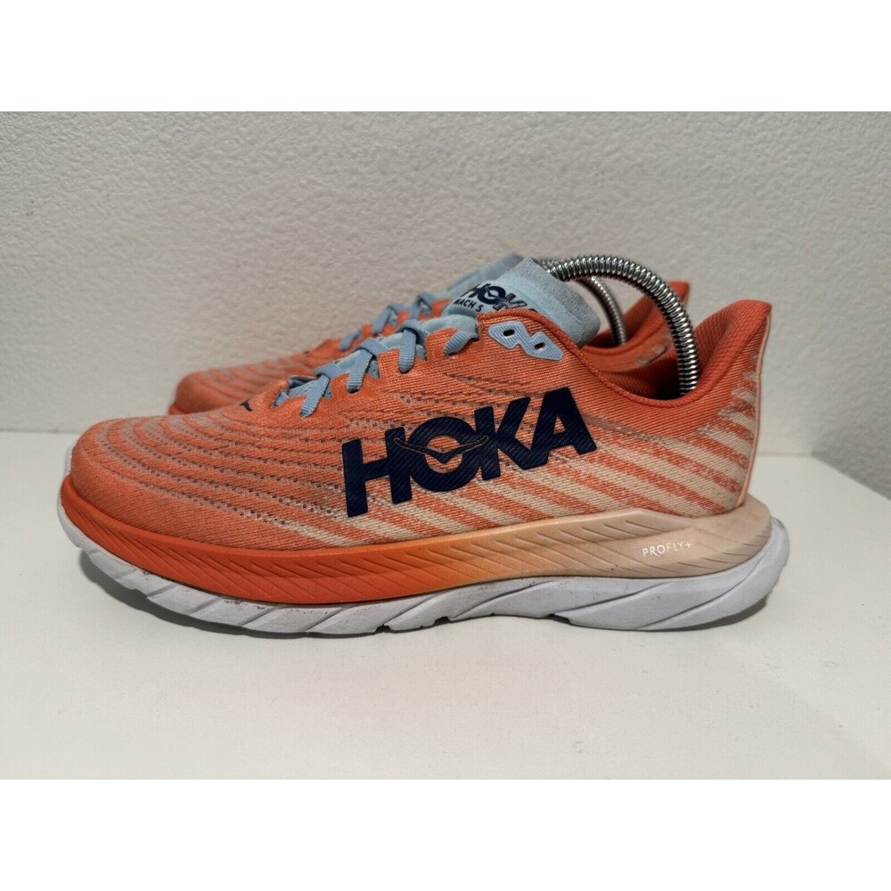 Hoka One One Womens Mach 5 Running Shoes Sz 9.5 Orange Sneakers W FLAW 1127894